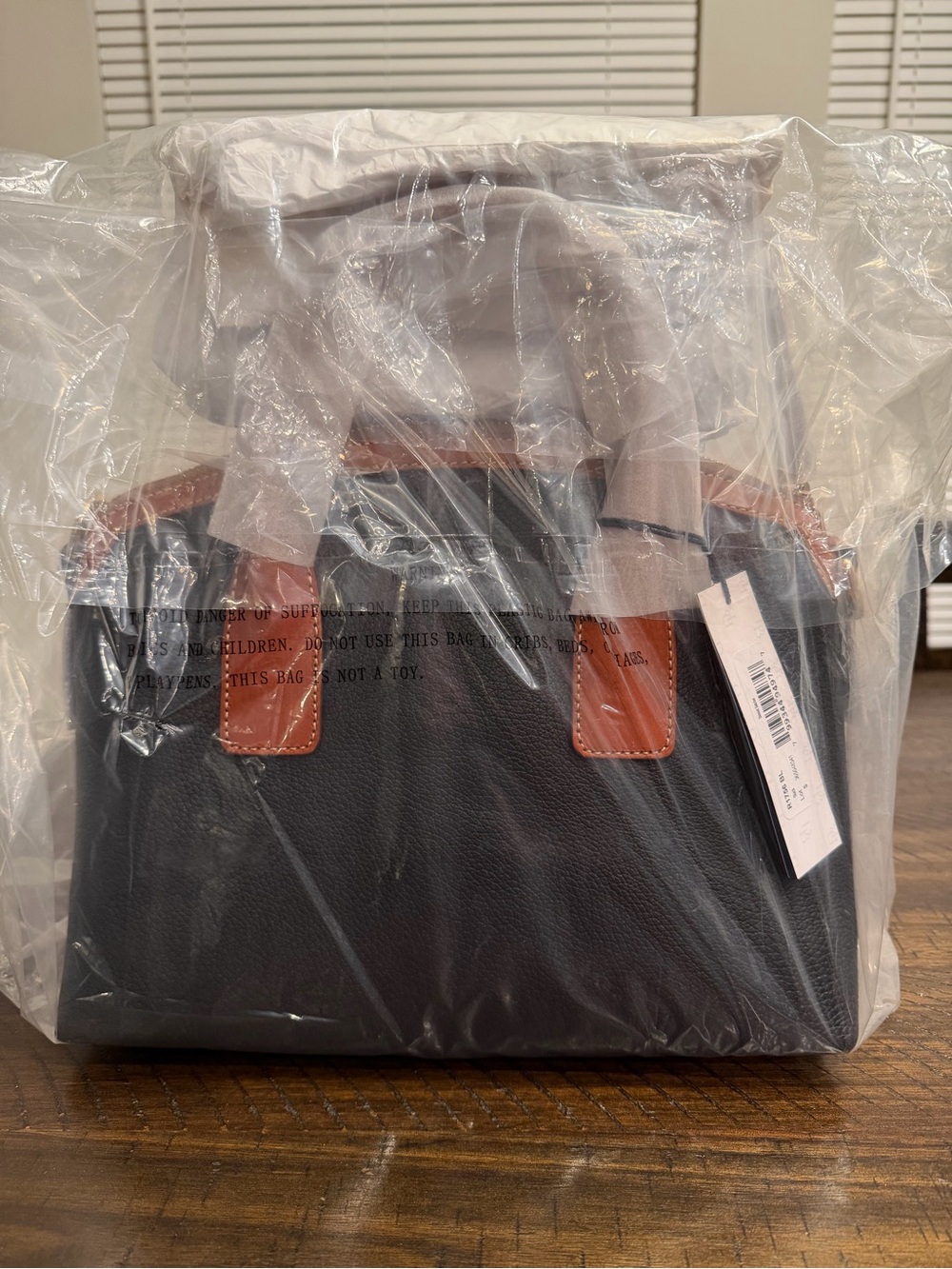 Dooney & Bourke Black Pebble Leather Dome Satchel with Brown Trim - Picture 3 of 6